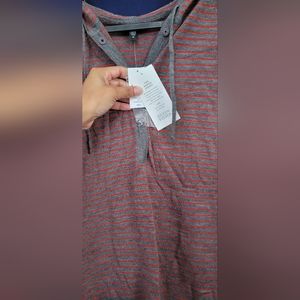 EILEEN FISHER FINE Merino STRIPES Hooded top Short Sleeve Sweater Retail $238